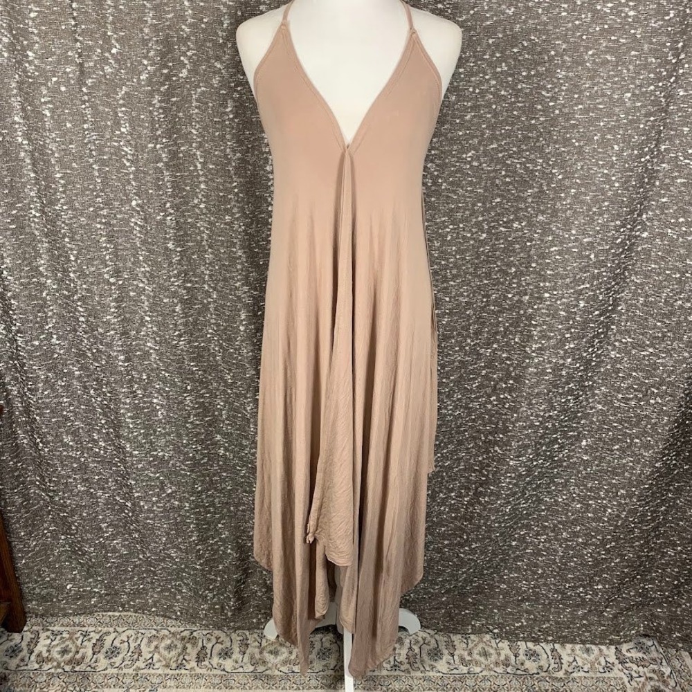 POL Beige Handkerchief Hem Maxi‎ Dress Boho Festival Hippie Women's Small